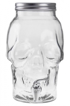 Getränkespender Totenkopf 5000ml aus Glas, mit Hahn, kompl. mit schwarzem Deckel